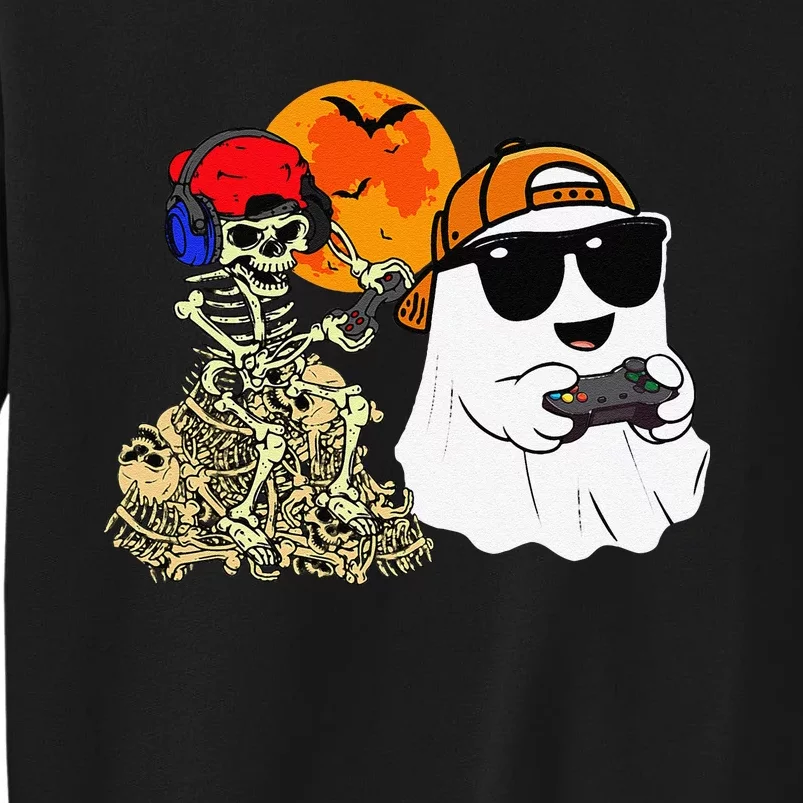 Halloween Ghost Gaming Scary Skeleton Gamer Gift Tall Sweatshirt