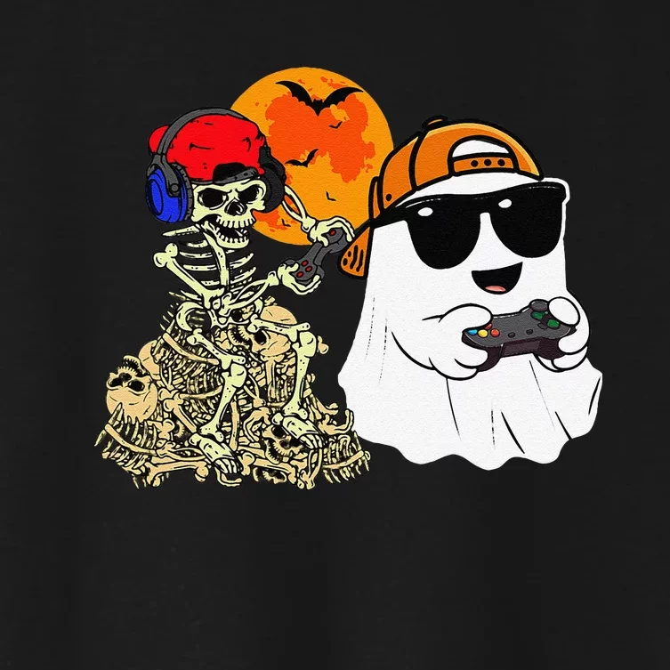 Halloween Ghost Gaming Scary Skeleton Gamer Gift Women's Crop Top Tee