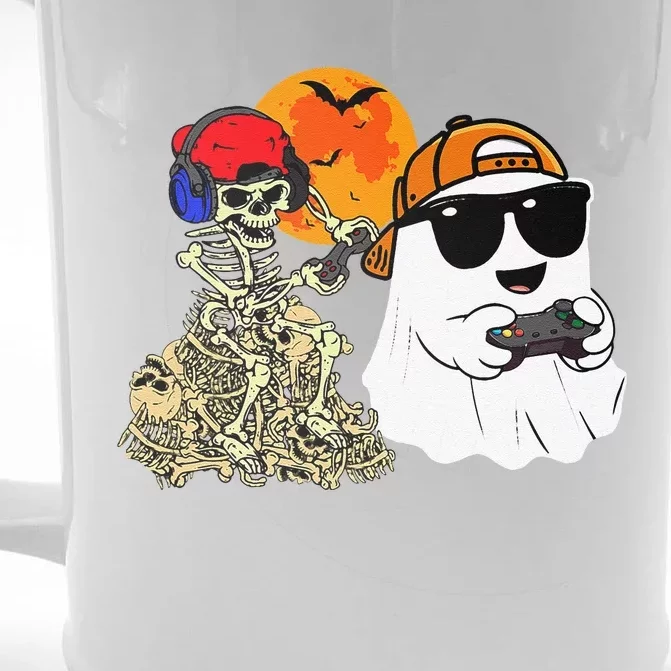 Halloween Ghost Gaming Scary Skeleton Gamer Gift Front & Back Beer Stein