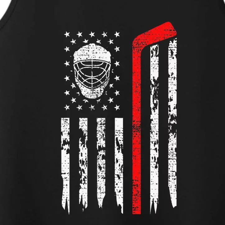 Hockey Goalie Gift USA Flag Hockey Stick Ice Performance Tank