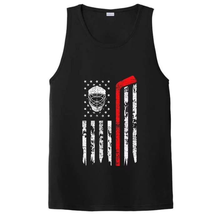 Hockey Goalie Gift USA Flag Hockey Stick Ice Performance Tank