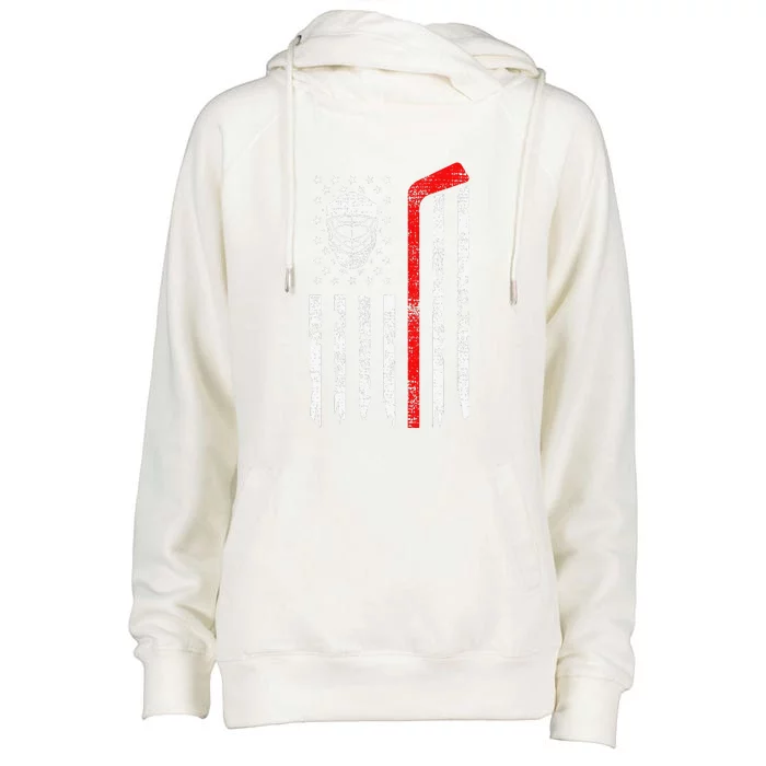 Hockey Goalie Gift USA Flag Hockey Stick Ice Womens Funnel Neck Pullover Hood