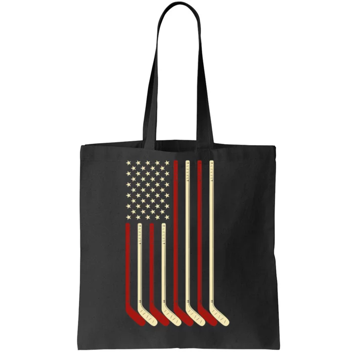 Hockey Goalie Gift USA Flag Hockey Stick Ice Hockey Tote Bag