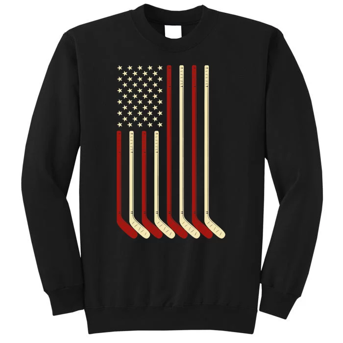 Hockey Goalie Gift USA Flag Hockey Stick Ice Hockey Tall Sweatshirt