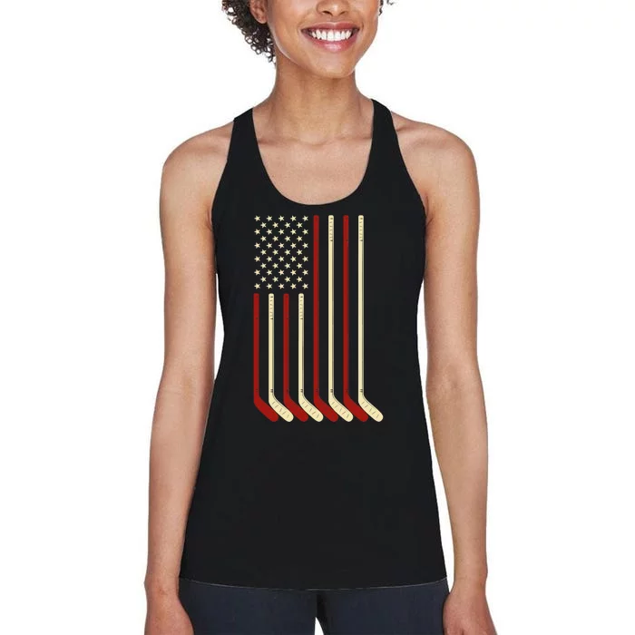 Hockey Goalie Gift USA Flag Hockey Stick Ice Hockey Women's Racerback Tank