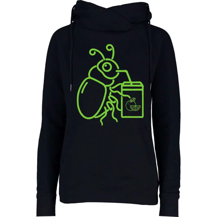 Halloween Graphic Green Halloween Beetle Drink Juice Womens Funnel Neck Pullover Hood