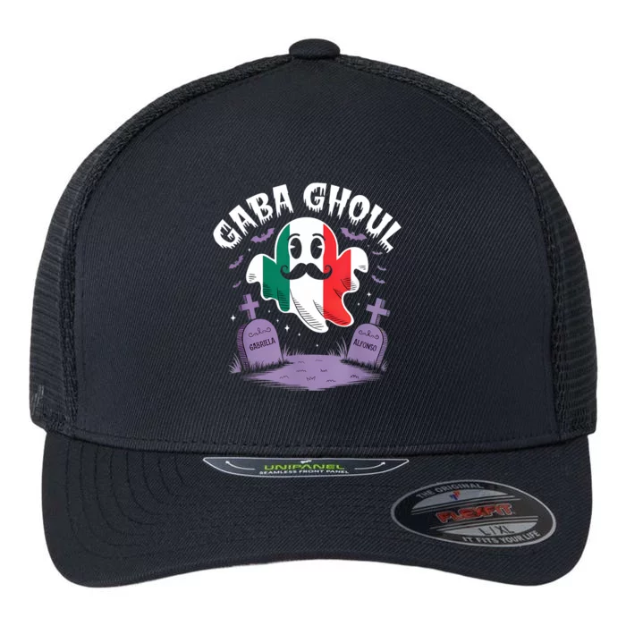 Halloween Graveyard Gaba Ghoul Ghost Funny Italian Gabagool Flexfit Unipanel Trucker Cap