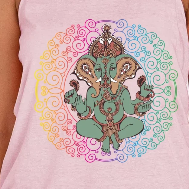 Hindu God Ganesha Ganesh Elephant Dala Yoga Meditation Funny Gift Women's Knotted Racerback Tank