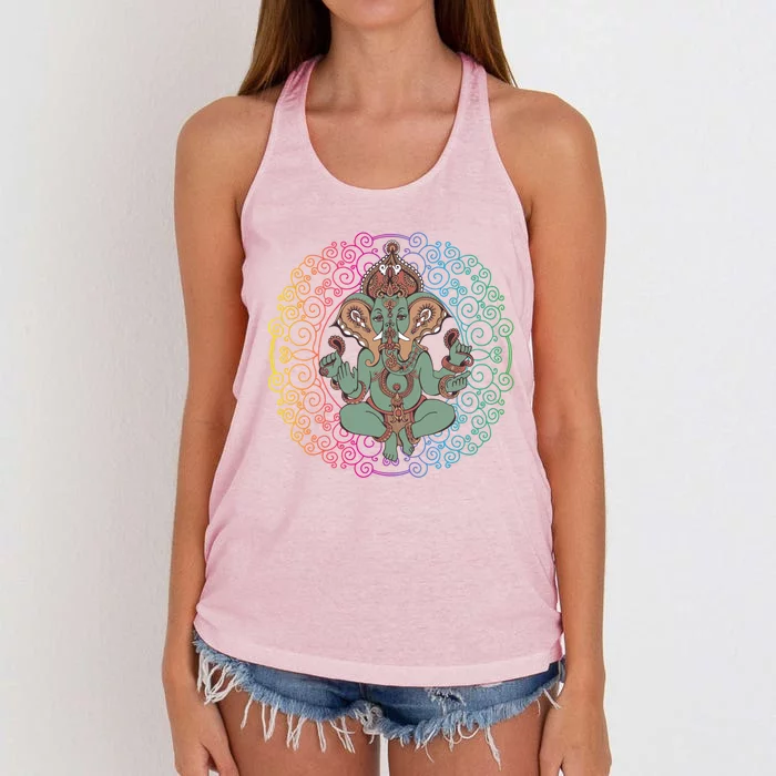 Hindu God Ganesha Ganesh Elephant Dala Yoga Meditation Funny Gift Women's Knotted Racerback Tank