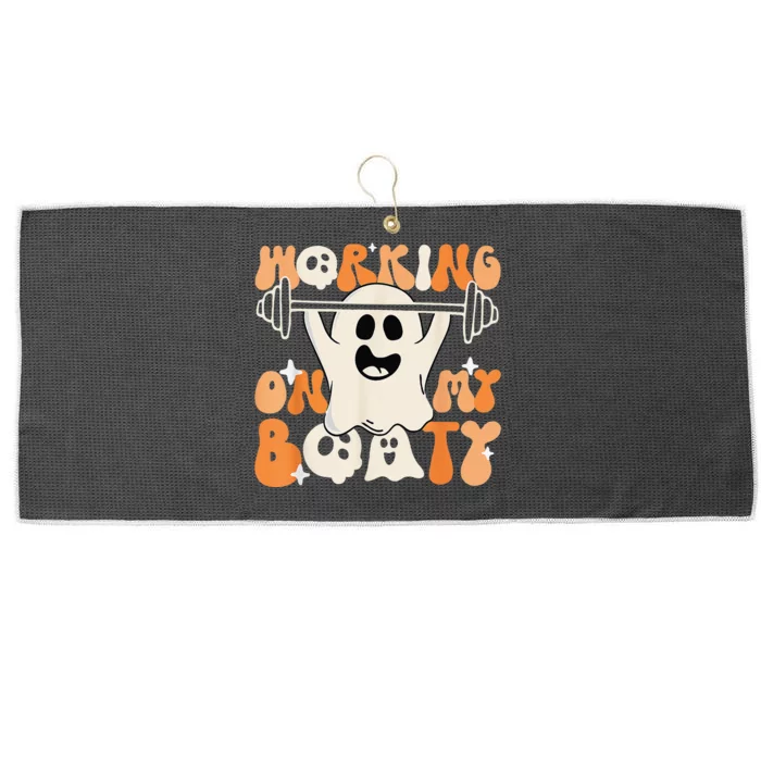 Halloween Gym Ghost Workout Funny Working On My Booty Retro Large Microfiber Waffle Golf Towel