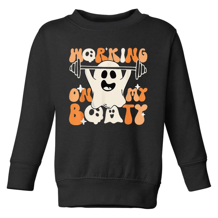 Halloween Gym Ghost Workout Funny Working On My Booty Retro Toddler Sweatshirt