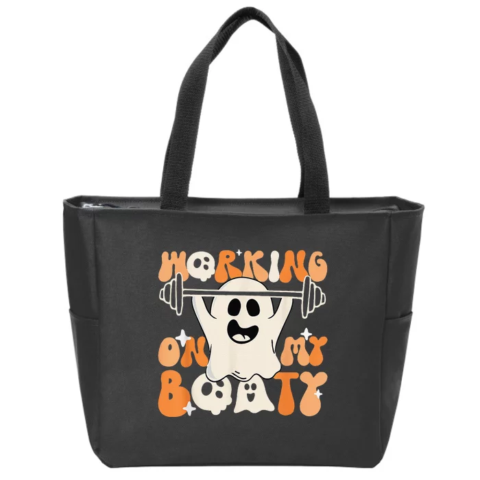 Halloween Gym Ghost Workout Funny Working On My Booty Retro Zip Tote Bag