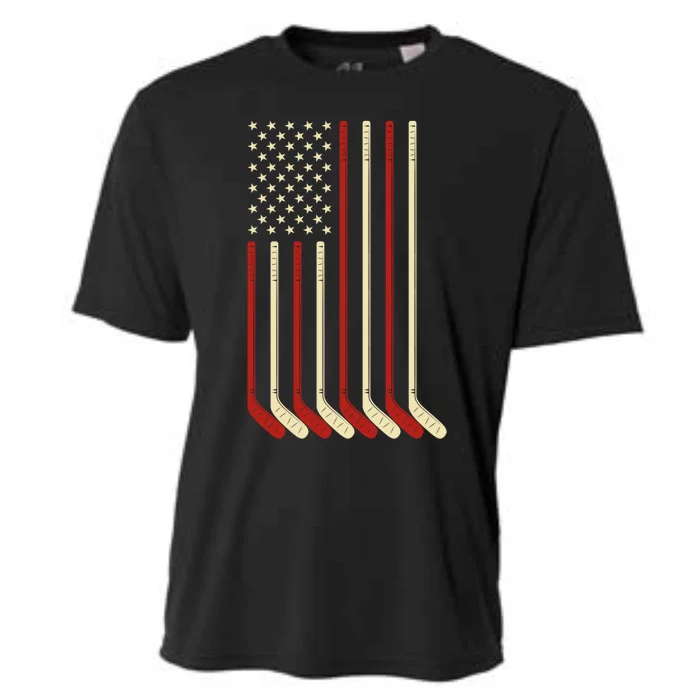 Hockey Goalie Gift Usa Flag Hockey Stick Ice Hockey Gift Cooling Performance Crew T-Shirt