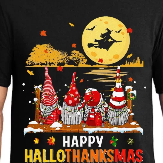 Halloween Gnomes Happy HalloThanksMas Thanksgiving Christmas Pajama Set