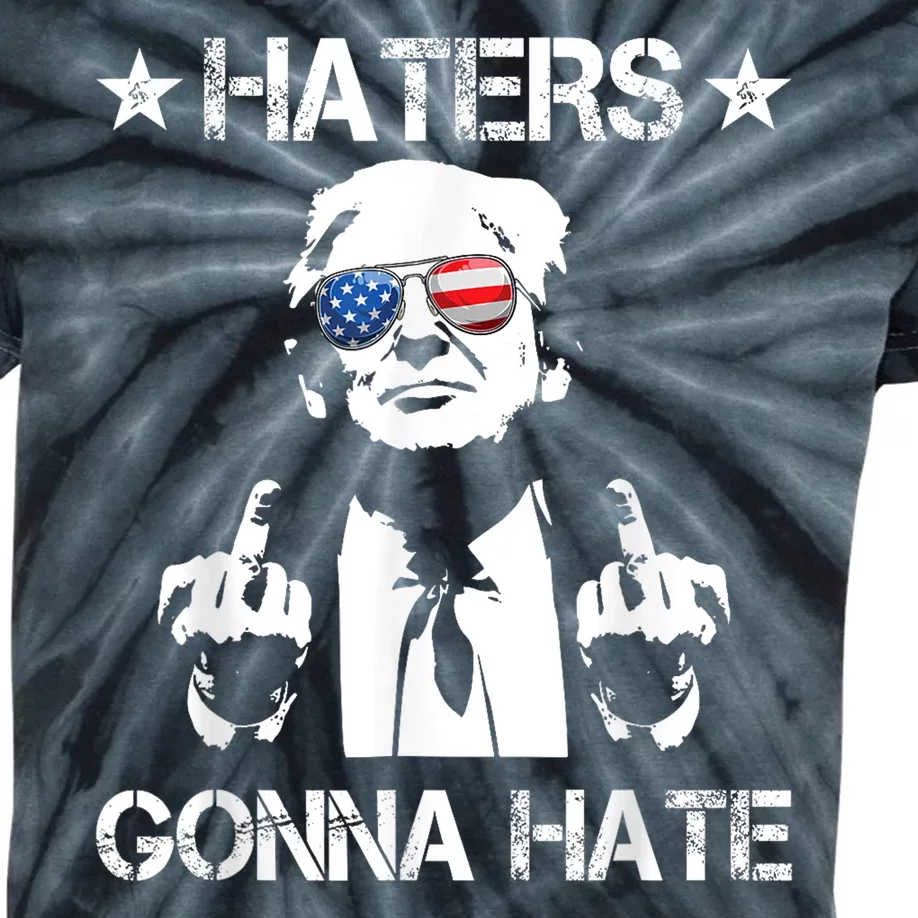 Haters Gonna Hate Middle Finger Funny Trump 2024 President Kids Tie-Dye T-Shirt