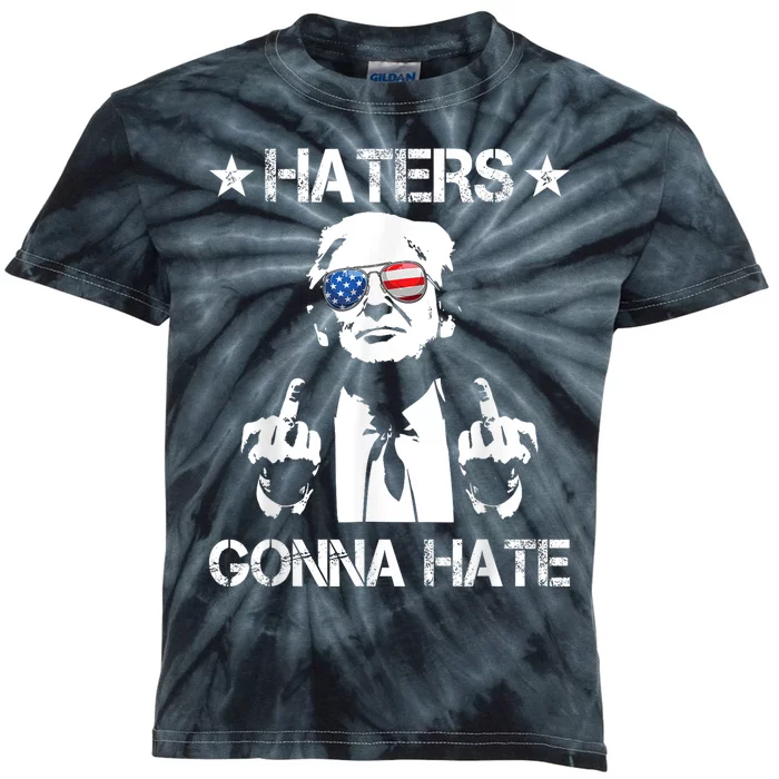 Haters Gonna Hate Middle Finger Funny Trump 2024 President Kids Tie-Dye T-Shirt