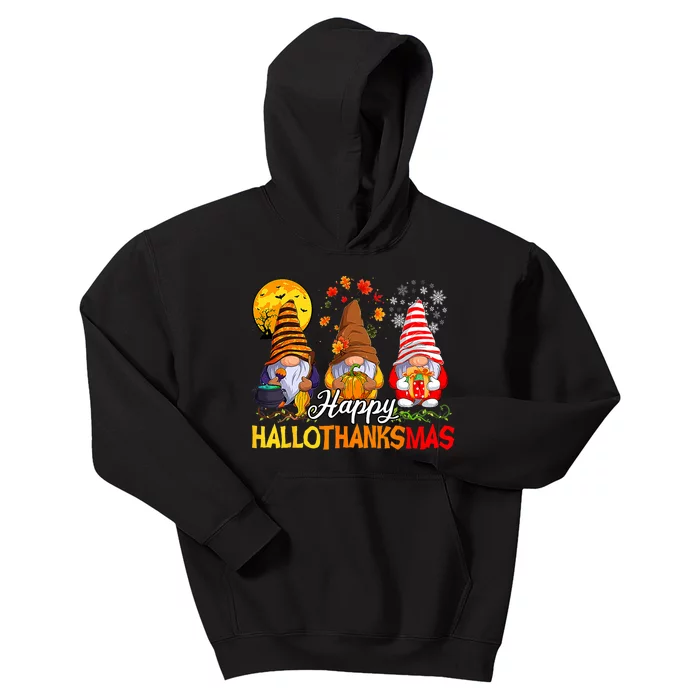 Hallothanksmas Gnomes Halloween Thanksgiving Merry Christmas Kids Hoodie