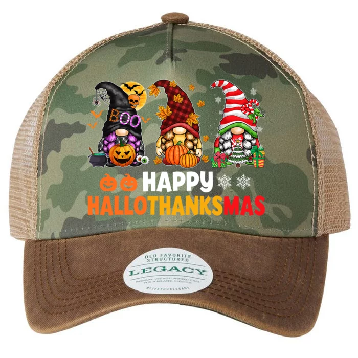 Halloween Gnomes Happy Hallothanksmas Thanksgiving Christmas Cool Gift Legacy Tie Dye Trucker Hat