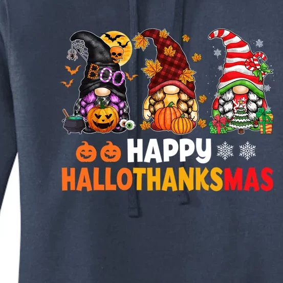 Halloween Gnomes Happy Hallothanksmas Thanksgiving Christmas Cool Gift Women's Pullover Hoodie