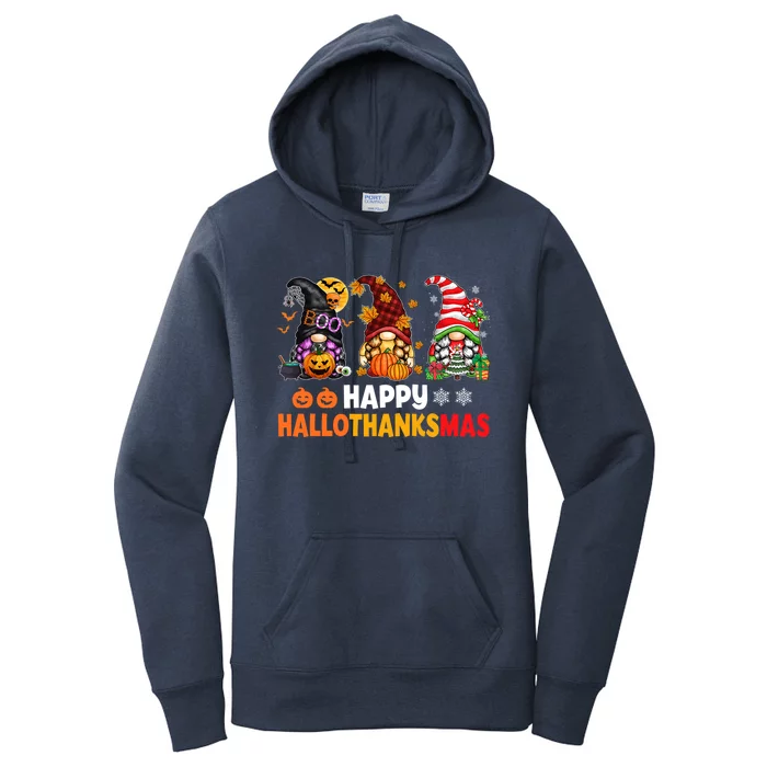 Halloween Gnomes Happy Hallothanksmas Thanksgiving Christmas Cool Gift Women's Pullover Hoodie