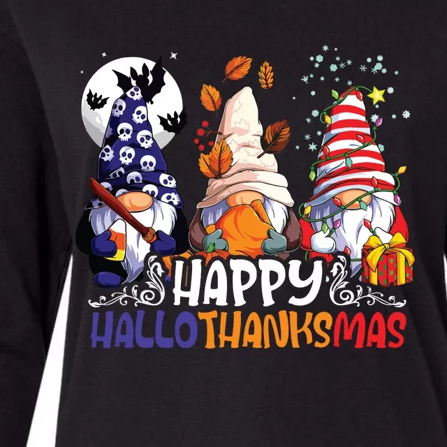 Hallothanksmas Gnomes Halloween Thanksgiving Christmas Happy Womens Cotton Relaxed Long Sleeve T-Shirt