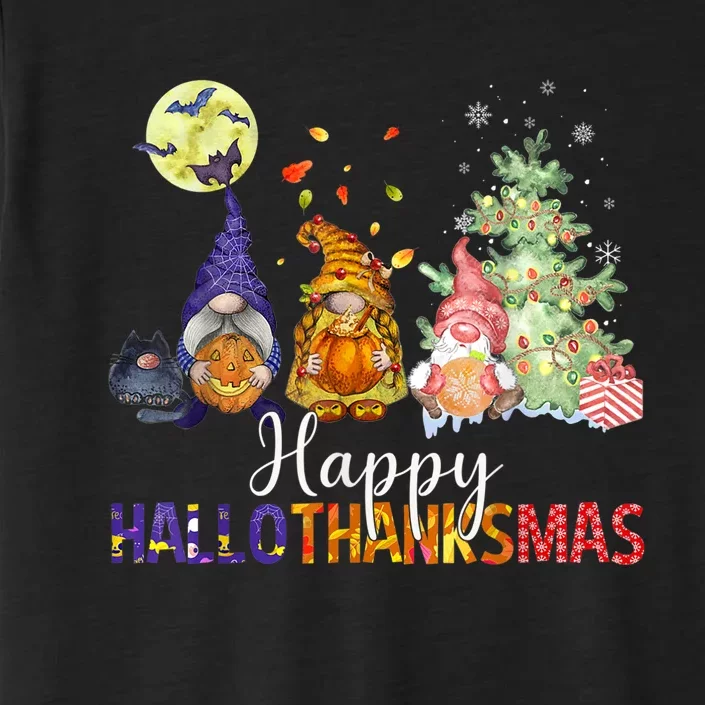 HalloThanksMas Gnomes Halloween Thanksgiving Christmas ChromaSoft Performance T-Shirt