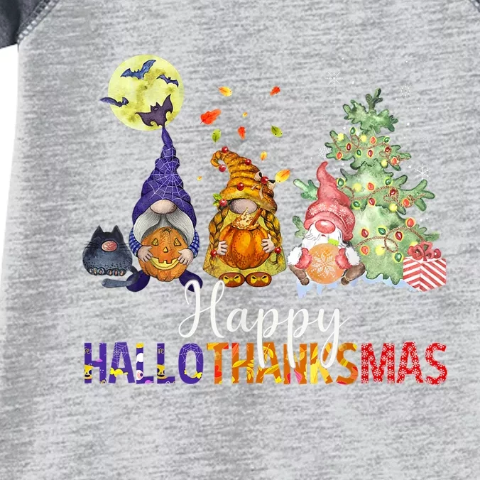 HalloThanksMas Gnomes Halloween Thanksgiving Christmas Infant Baby Jersey Bodysuit