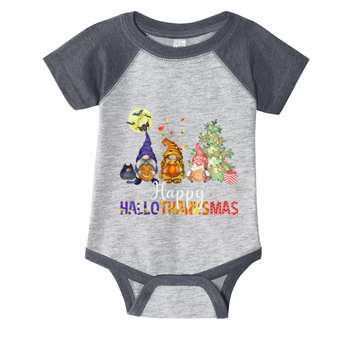 HalloThanksMas Gnomes Halloween Thanksgiving Christmas Infant Baby Jersey Bodysuit