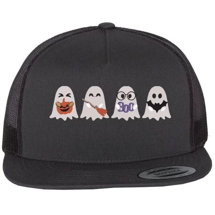 Halloween Ghost Flat Bill Trucker Hat