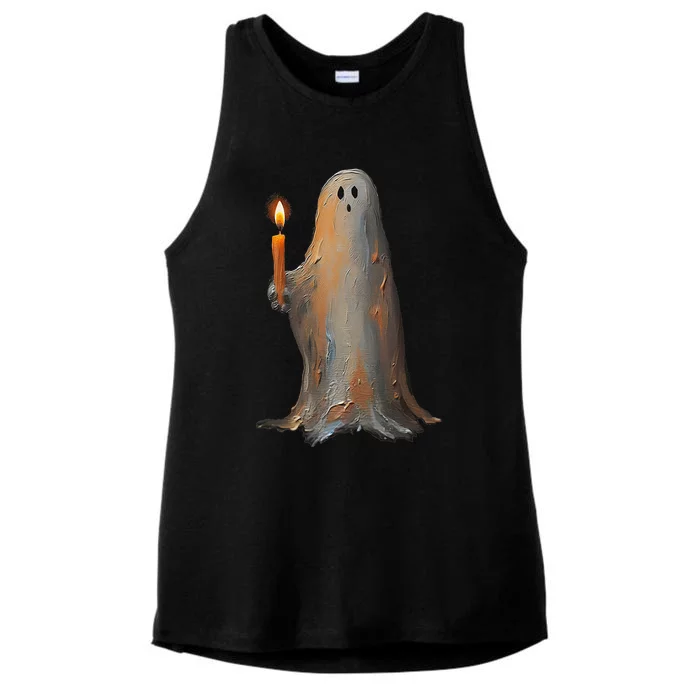 Halloween Ghost Holding Candle Spooky Ladies Tri-Blend Wicking Tank