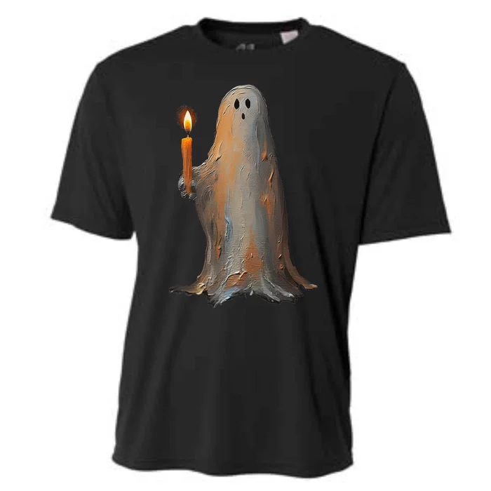 Halloween Ghost Holding Candle Spooky Cooling Performance Crew T-Shirt