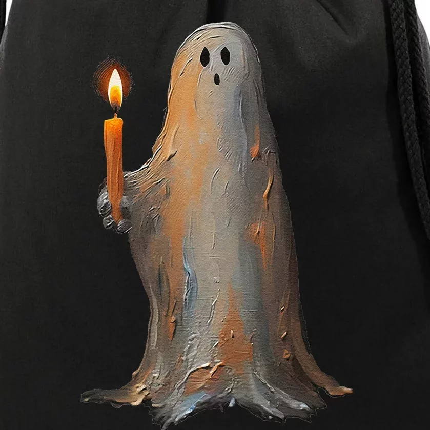 Halloween Ghost Holding Candle Spooky Drawstring Bag