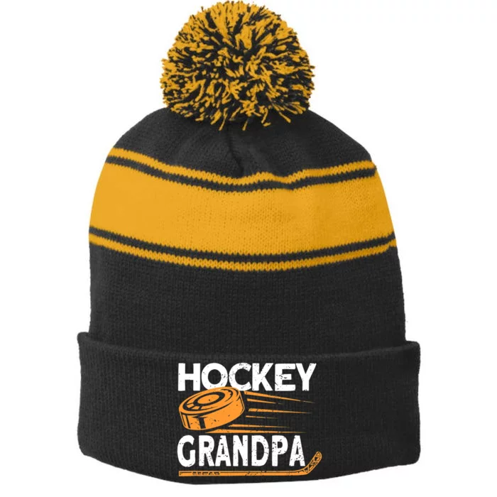 Hockey Grandpa Hockey Player Ice Hockey Stripe Pom Pom Beanie