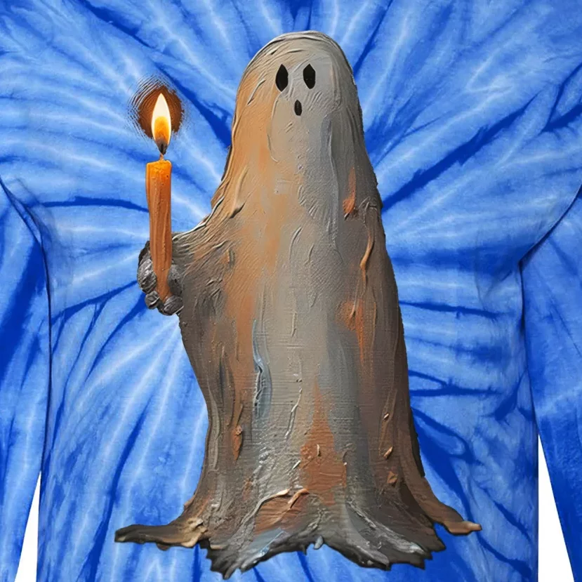 Halloween Ghost Holding Candle Spooky Gift Tie-Dye Long Sleeve Shirt