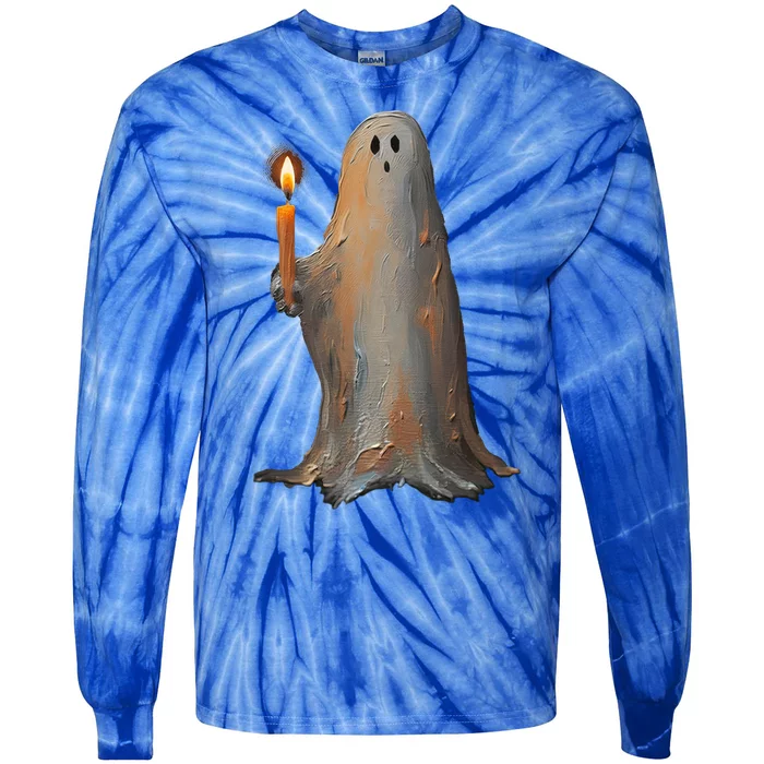 Halloween Ghost Holding Candle Spooky Gift Tie-Dye Long Sleeve Shirt