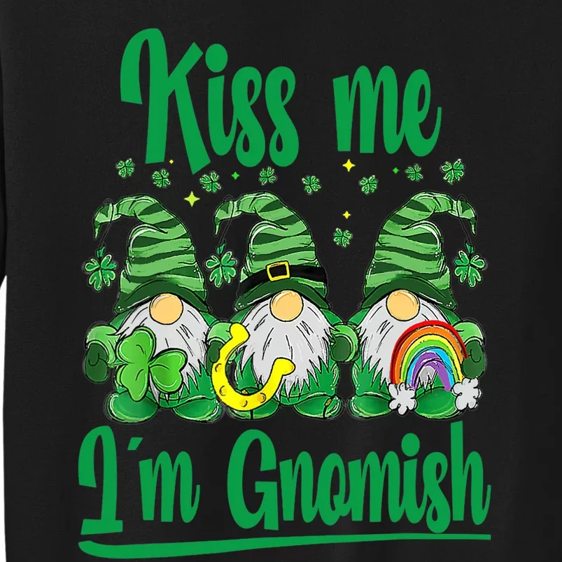 hree Gnomes Holding Shamrock Leopard Plaid St Patrick's Day Tall Sweatshirt