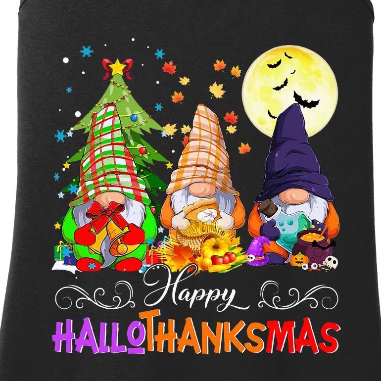 Hallothanksmas Gnomes Halloween Thanksgiving Christmas Happy Ladies Essential Tank