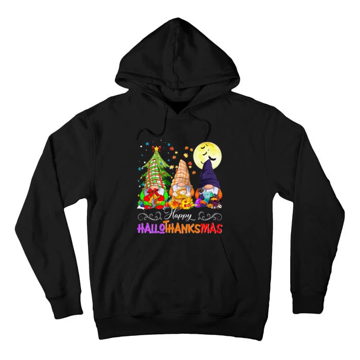 Hallothanksmas Gnomes Halloween Thanksgiving Christmas Happy Tall Hoodie