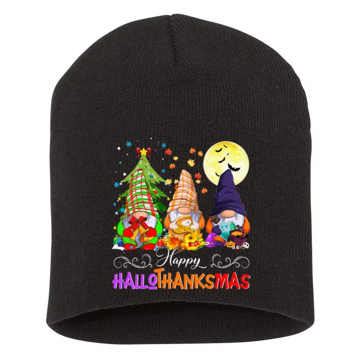 Hallothanksmas Gnomes Halloween Thanksgiving Christmas Happy Short Acrylic Beanie