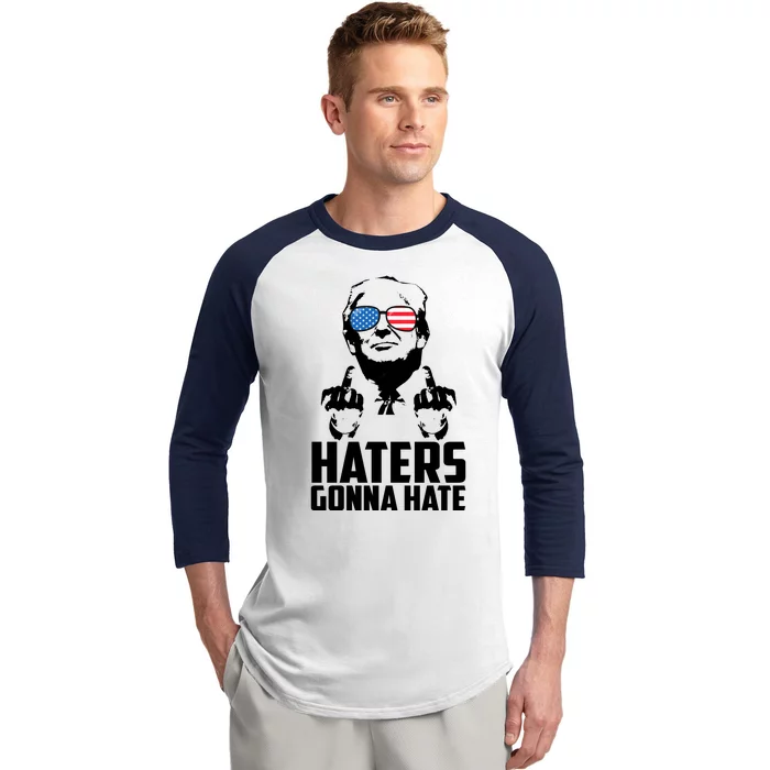 Haters Gonna Hate Donald Trump Middle Finger Funny Usa Baseball Sleeve Shirt