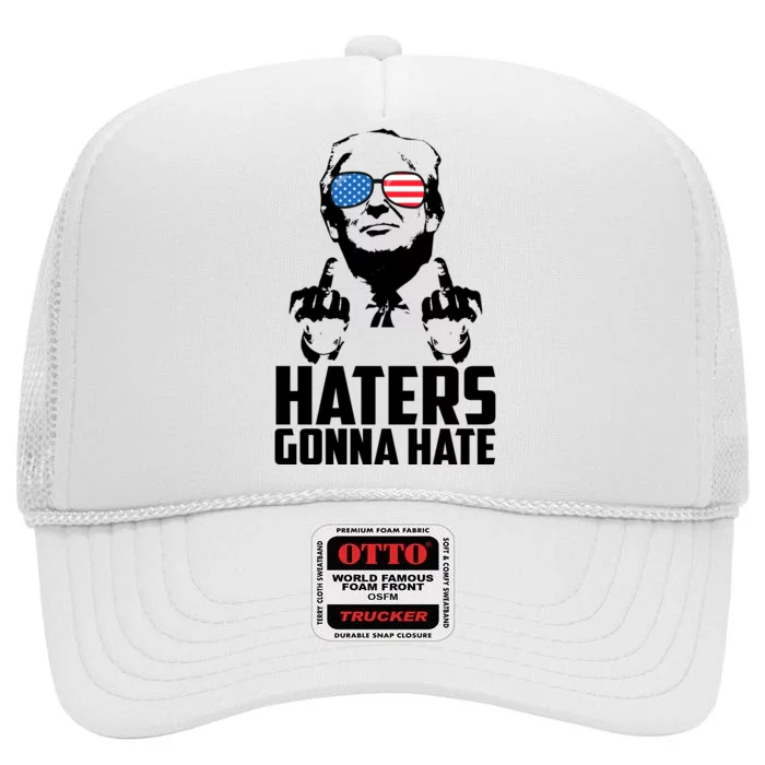 Haters Gonna Hate Donald Trump Middle Finger Funny Usa High Crown Mesh Trucker Hat