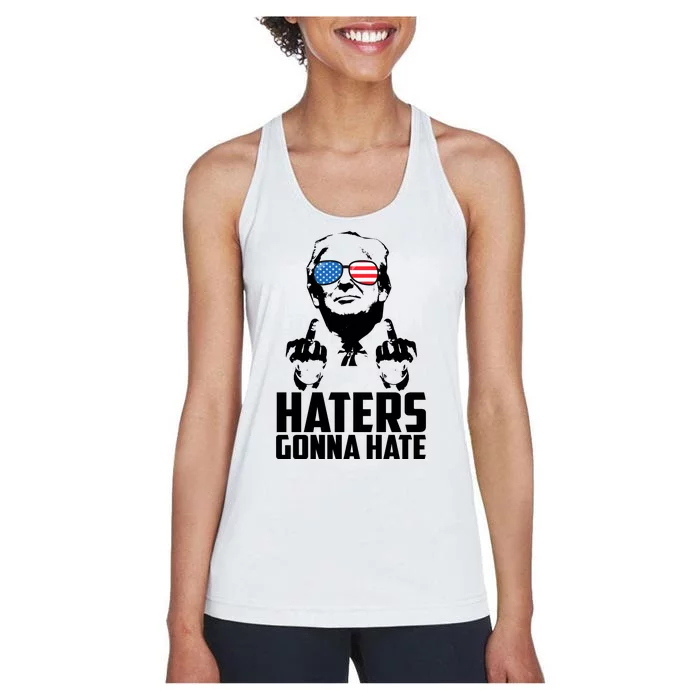 Haters Gonna Hate Donald Trump Middle Finger Funny Usa Women's Racerback Tank