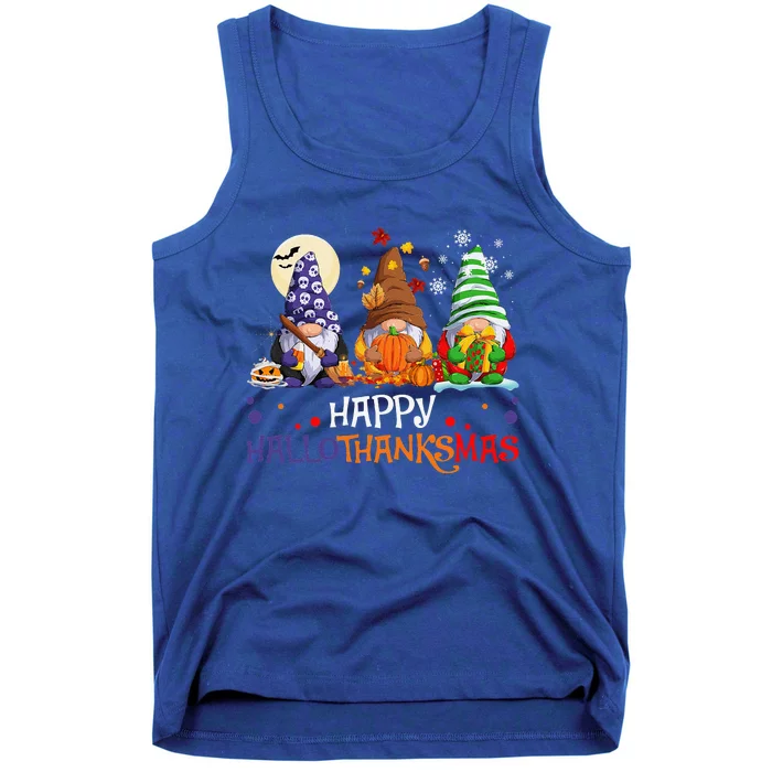 Halloween Gnomes Happy HalloThanksMas Thanksgiving Christmas Gift Tank Top