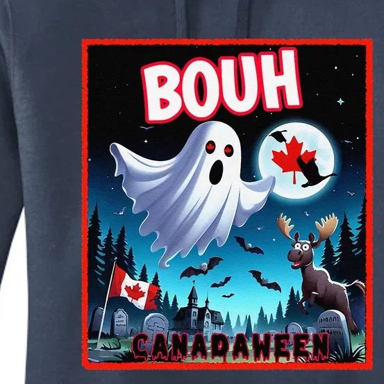 Halloween Ghost In Canada Says Boo In French Candian Women's Pullover Hoodie