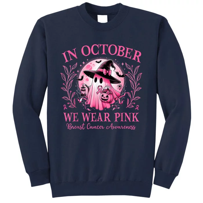 Halloween Ghost In October We Wear Pin.K Breast Cancer Awareness Gift Tall Sweatshirt