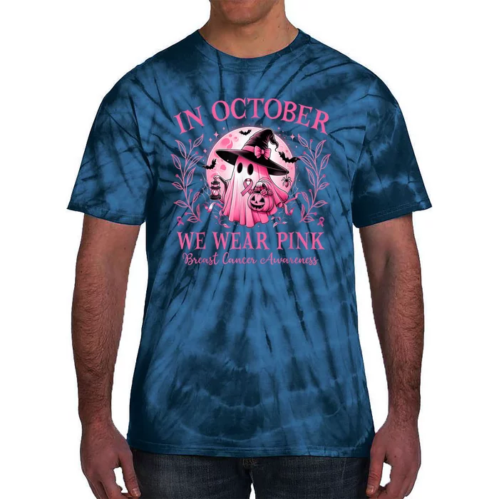 Halloween Ghost In October We Wear Pin.K Breast Cancer Awareness Gift Tie-Dye T-Shirt