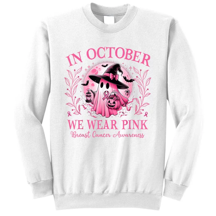 Halloween Ghost In October We Wear Pin.K Breast Cancer Awareness Gift Sweatshirt