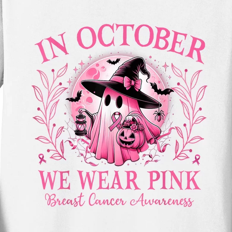 Halloween Ghost In October We Wear Pin.K Breast Cancer Awareness Gift Kids Long Sleeve Shirt