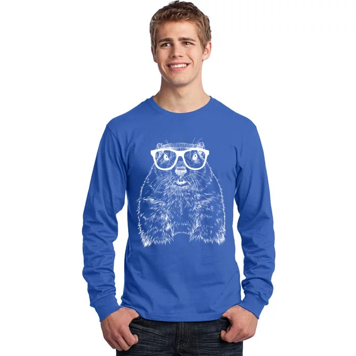 Hipster Groundhog In Nerd Glasses Animal Funny Gift Tall Long Sleeve T-Shirt