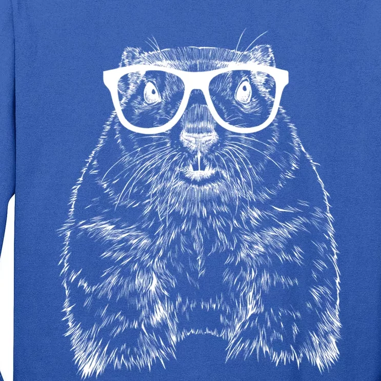 Hipster Groundhog In Nerd Glasses Animal Funny Gift Tall Long Sleeve T-Shirt